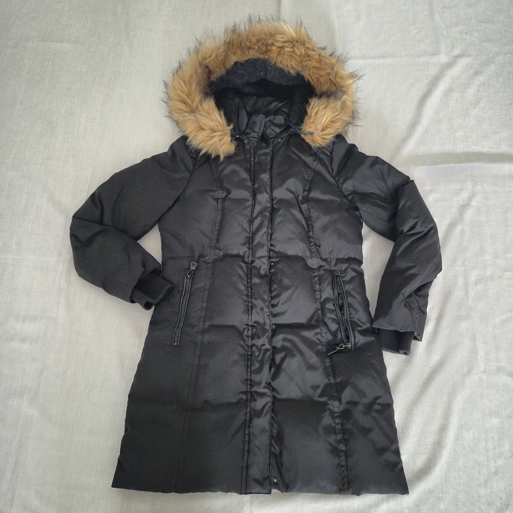 RUDSAK Atelier NOIR Black Puffer Jacket with Tan Faux Fur Hood, Large